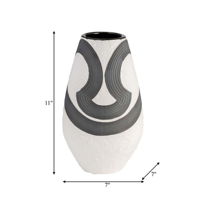 Vase de 11 po en grès noir - noir et blanc