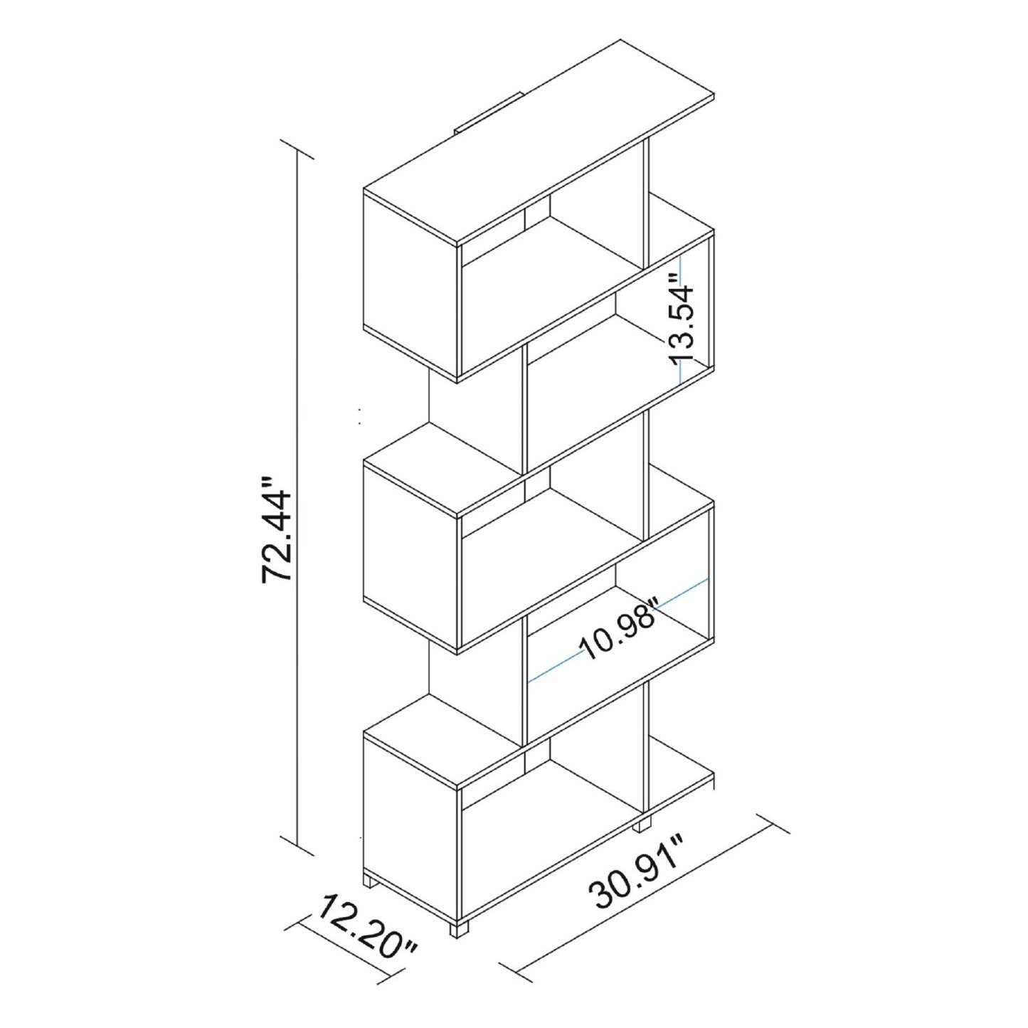 Manhattan Comfort Charming Petrolina Z Bibliothèque avec 5 étagères - Brun noix|Bibliothèque charmante Petrolina de Manhattan Comfort avec 5 étagères en zigzag - brun noix