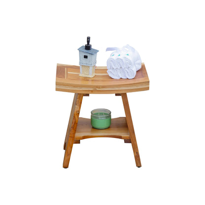 EcoDecors, Serenity, Banc de douche en teck, Tabouret de douche en teck, Banc de douche d'angle en teck, 45,7 cm (18 pouces), Avec étagère