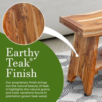 EcoDecors, Serenity, Banc de douche en teck, Tabouret de douche en teck, Banc de douche d'angle en teck, 45,7 cm (18 pouces), Avec étagère