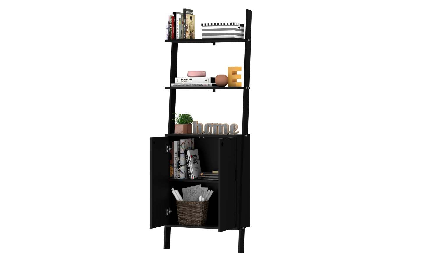 Manhattan Comfort Cooper Ladder Display Accent Cabinet with 2 Floating Shelves - Black|Armoire décorative Cooper de Manhattan Comfort de style échelle avec 2 tablettes flottantes - noire
