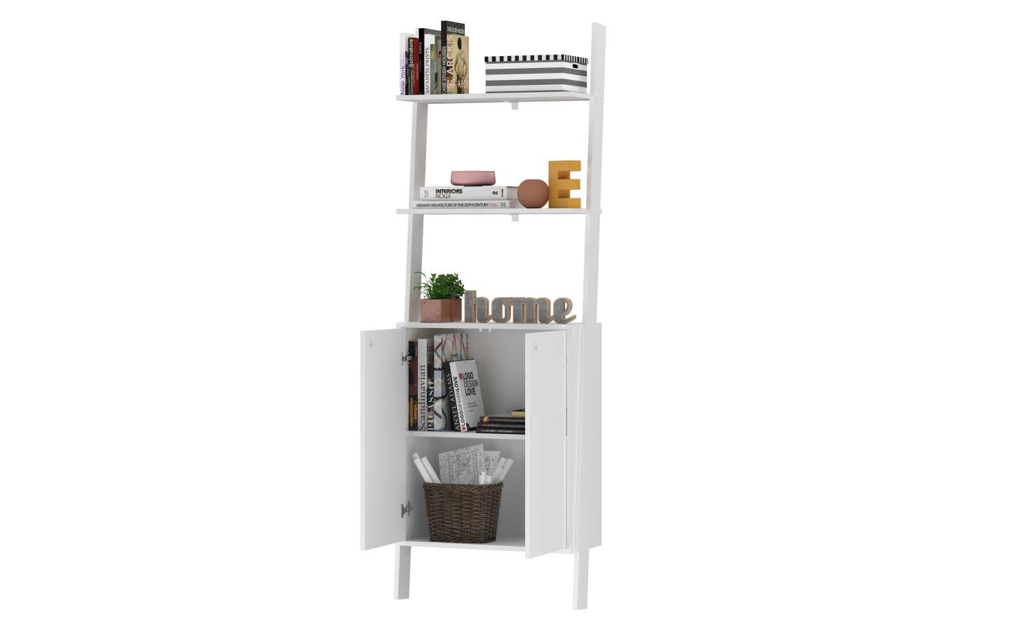 Manhattan Comfort Cooper Ladder Display Accent Cabinet with 2 Floating Shelves - White|Armoire décorative Cooper de Manhattan Comfort de style échelle avec 2 tablettes flottantes - blanche