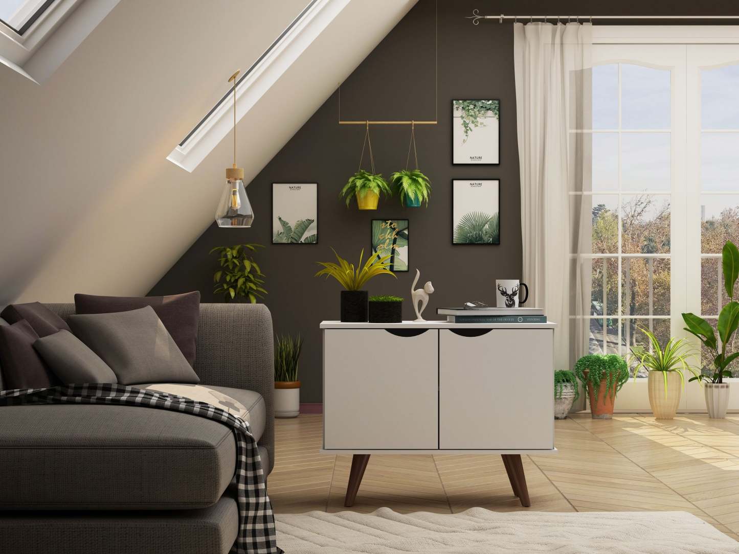 Manhattan Comfort Armoire d'appoint à 2 étagères Hampton avec pieds en bois massif - Blanc|Armoire décorative Hampton de Manhattan Comfort avec 2 tablettes et pattes en bois massif - blanche