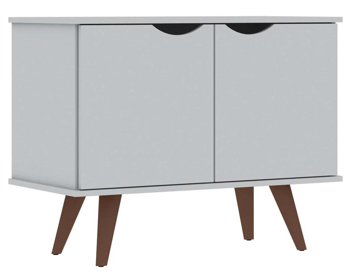 Manhattan Comfort Armoire d'appoint à 2 étagères Hampton avec pieds en bois massif - Blanc|Armoire décorative Hampton de Manhattan Comfort avec 2 tablettes et pattes en bois massif - blanche