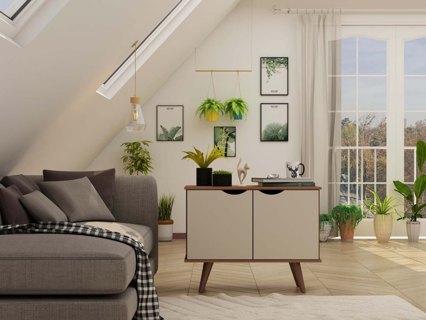 Manhattan Comfort Armoire d'appoint à 2 étagères Hampton avec pieds en bois massif - Blanc cassé et crème d'érable|Armoire décorative Hampton de Manhattan Comfort avec 2 tablettes et pattes en bois massif - blanc cassé et crème d'érable