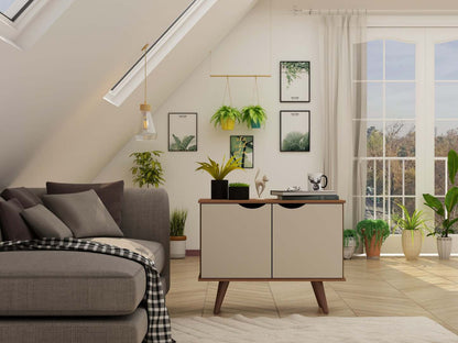 Manhattan Comfort Armoire d'appoint à 2 étagères Hampton avec pieds en bois massif - Blanc cassé et crème d'érable|Armoire décorative Hampton de Manhattan Comfort avec 2 tablettes et pattes en bois massif - blanc cassé et crème d'érable