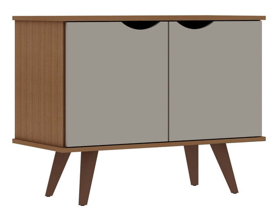 Manhattan Comfort Armoire d'appoint à 2 étagères Hampton avec pieds en bois massif - Blanc cassé et crème d'érable|Armoire décorative Hampton de Manhattan Comfort avec 2 tablettes et pattes en bois massif - blanc cassé et crème d'érable