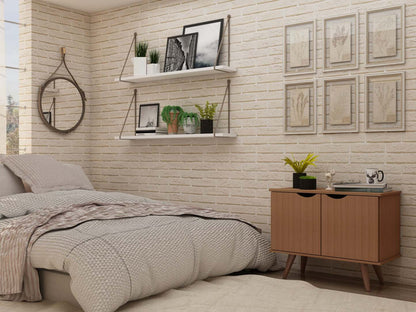 Manhattan Comfort Armoire d'appoint à 2 étagères Hampton avec pieds en bois massif - Crème d'érable|Armoire décorative Hampton de Manhattan Comfort avec 2 tablettes et pattes en bois massif - crème d'érable