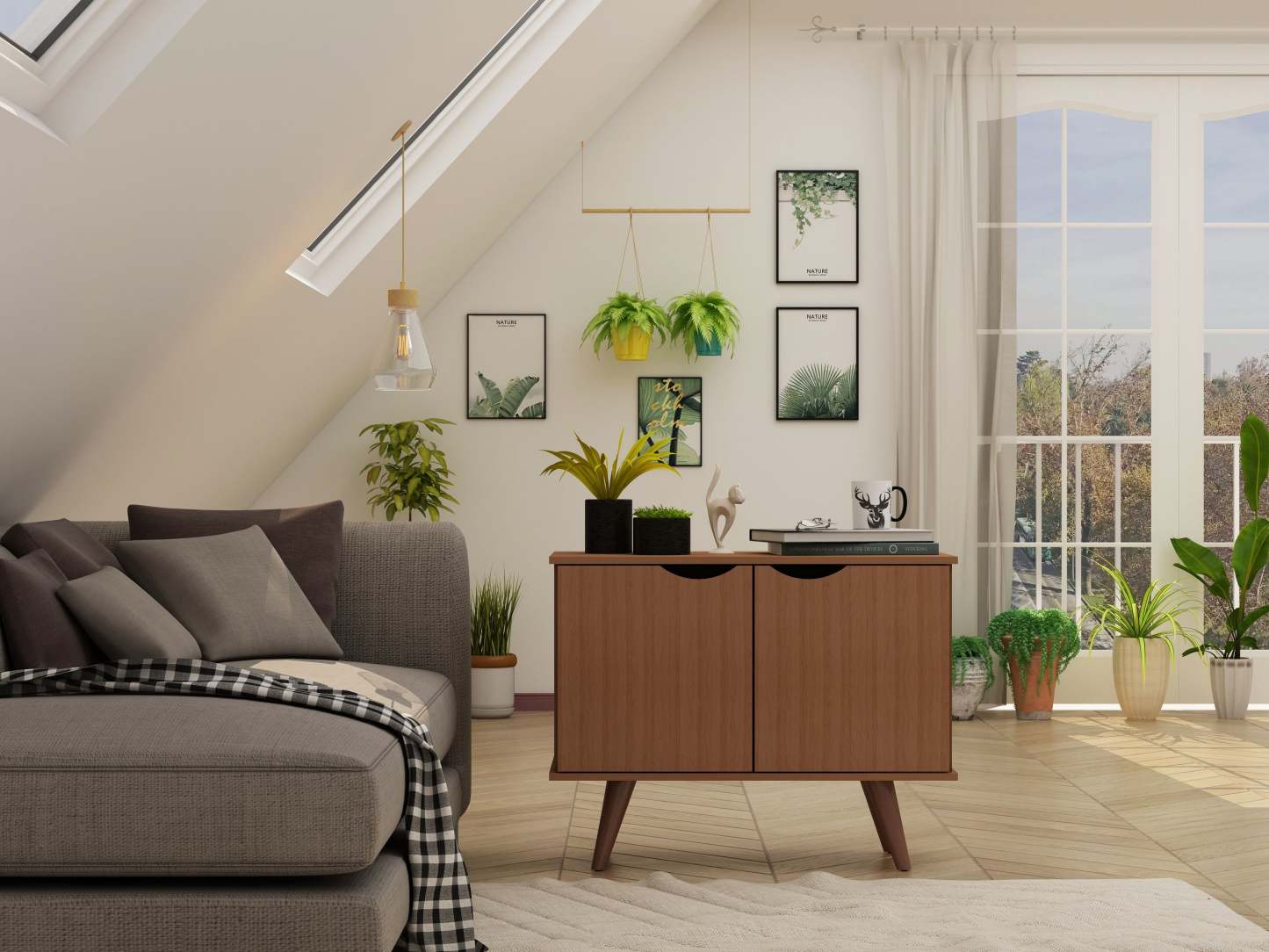 Manhattan Comfort Armoire d'appoint à 2 étagères Hampton avec pieds en bois massif - Crème d'érable|Armoire décorative Hampton de Manhattan Comfort avec 2 tablettes et pattes en bois massif - crème d'érable