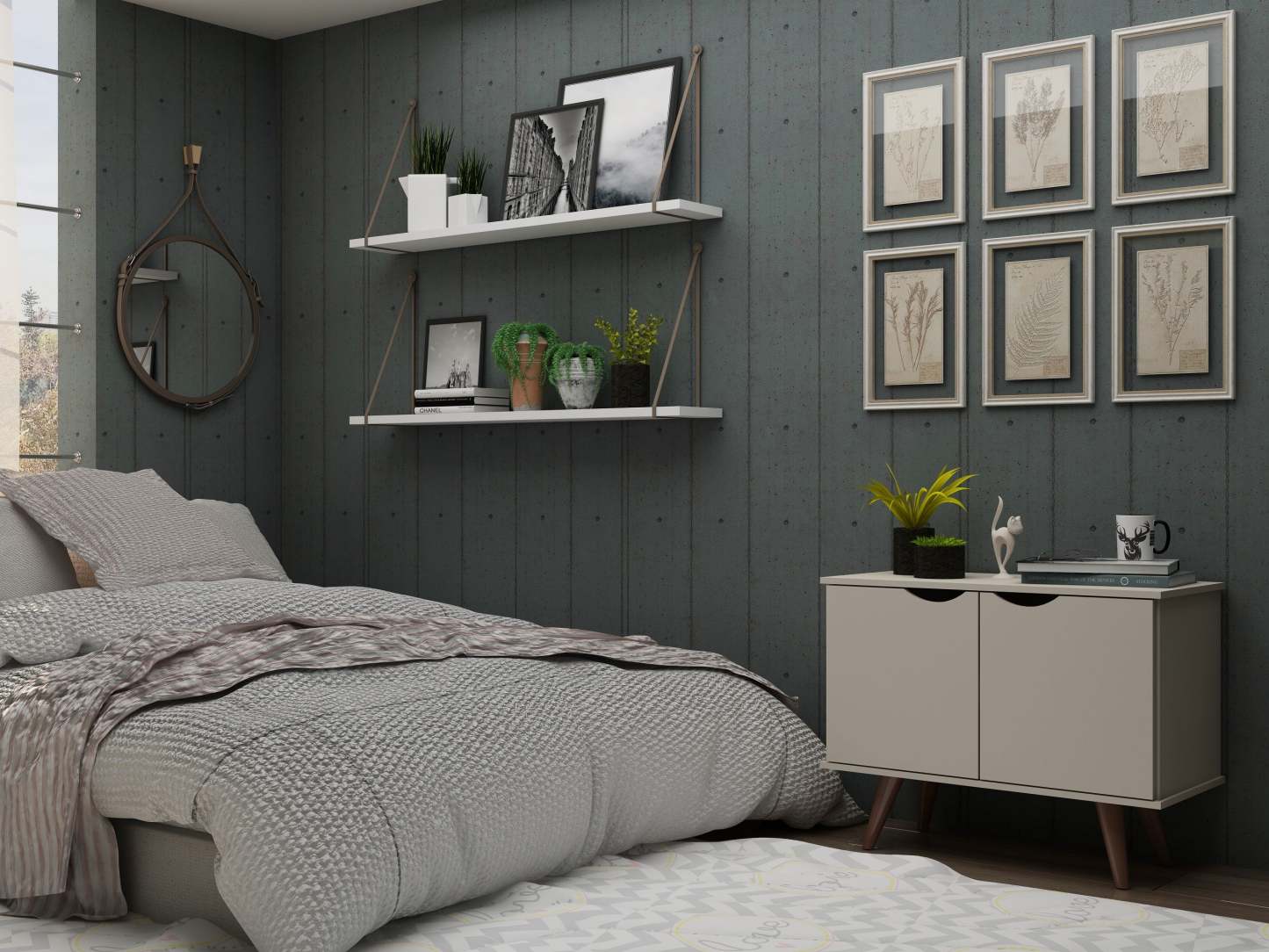 Manhattan Comfort Armoire d'appoint à 2 étagères Hampton avec pieds en bois massif - Blanc cassé|Armoire décorative Hampton de Manhattan Comfort avec 2 tablettes et pattes en bois massif - blanc cassé