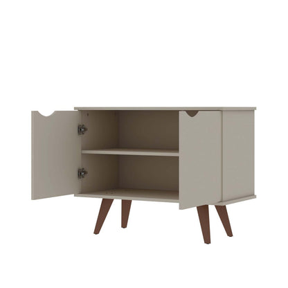 Manhattan Comfort Armoire d'appoint à 2 étagères Hampton avec pieds en bois massif - Blanc cassé|Armoire décorative Hampton de Manhattan Comfort avec 2 tablettes et pattes en bois massif - blanc cassé
