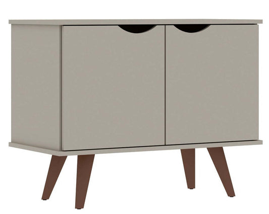 Manhattan Comfort Armoire d'appoint à 2 étagères Hampton avec pieds en bois massif - Blanc cassé|Armoire décorative Hampton de Manhattan Comfort avec 2 tablettes et pattes en bois massif - blanc cassé