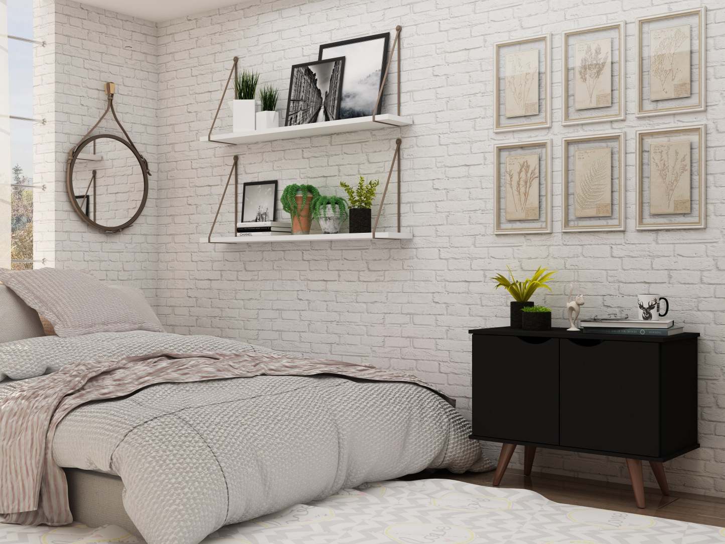 Manhattan Comfort Armoire d'appoint à 2 étagères Hampton avec pieds en bois massif - Noir|Armoire décorative Hampton de Manhattan Comfort avec 2 tablettes et pattes en bois massif - noire