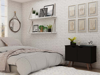 Manhattan Comfort Armoire d'appoint à 2 étagères Hampton avec pieds en bois massif - Noir|Armoire décorative Hampton de Manhattan Comfort avec 2 tablettes et pattes en bois massif - noire