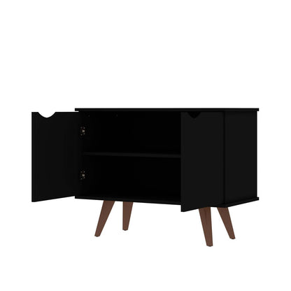 Manhattan Comfort Armoire d'appoint à 2 étagères Hampton avec pieds en bois massif - Noir|Armoire décorative Hampton de Manhattan Comfort avec 2 tablettes et pattes en bois massif - noire