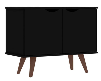 Manhattan Comfort Armoire d'appoint à 2 étagères Hampton avec pieds en bois massif - Noir|Armoire décorative Hampton de Manhattan Comfort avec 2 tablettes et pattes en bois massif - noire