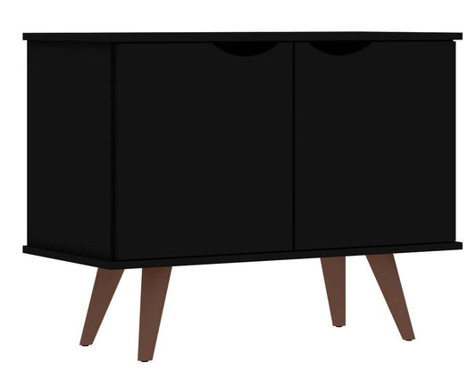 Manhattan Comfort Armoire d'appoint à 2 étagères Hampton avec pieds en bois massif - Noir|Armoire décorative Hampton de Manhattan Comfort avec 2 tablettes et pattes en bois massif - noire