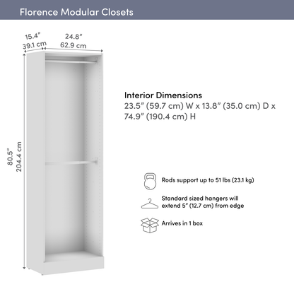 Bestar Florence 25 Modular Double Hanging Closet System - White|Système de garde-robe modulaire à 2 espaces pour suspension Florence de Bestar de 25 po - blanc