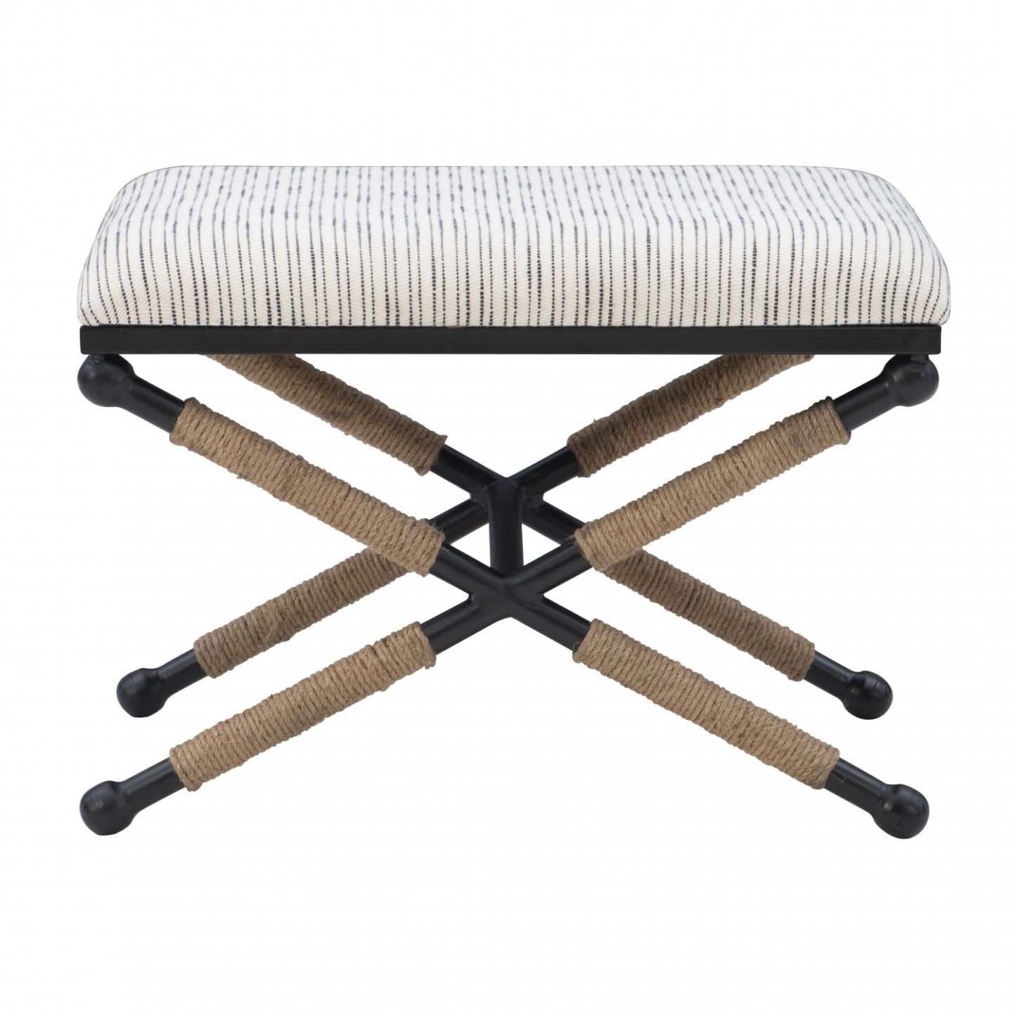 Ashburn Campaign Fabric Accent Stripe Ottoman - Black|Pouf d'appoint Ashburn Campaign en tissu rayé - noir