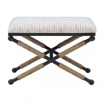 Ashburn Campaign Fabric Accent Stripe Ottoman - Black|Pouf d'appoint Ashburn Campaign en tissu rayé - noir