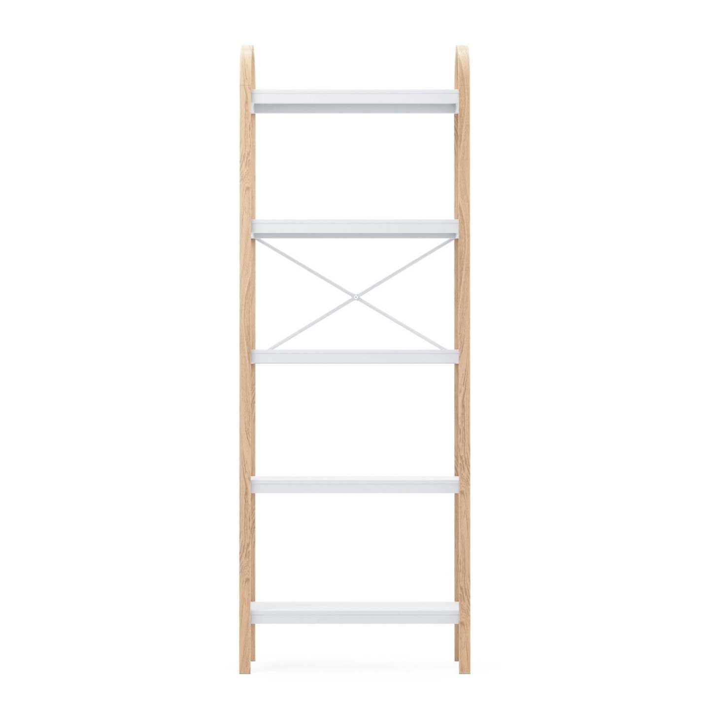 Bibliothèque moderne Bellwood 5 étagères Umbra - Blanc et naturel|Bibliothèque moderne Bellwood de Umbra à 5 tablettes - blanche et naturelle