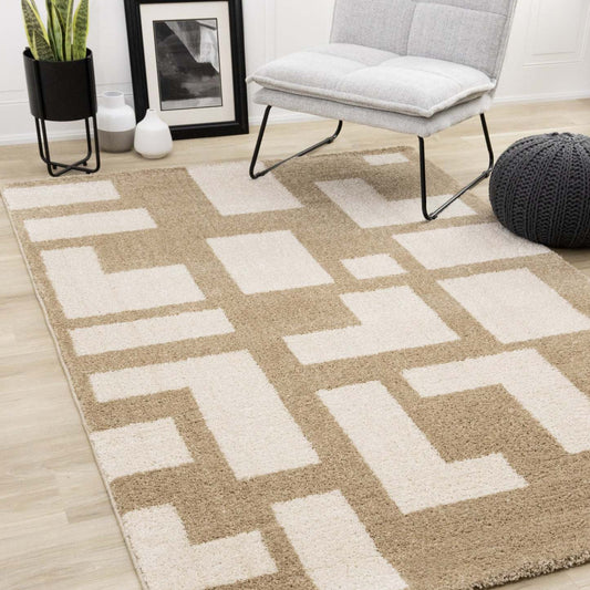 Tapis Hampton Cream Beige à formes géométriques - 5'3 x 7'7|Carpette Hampton crème et beige à motif géométrique - 5 pi 3 po x 7 pi 7 po