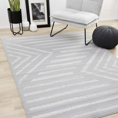Tapis à rayures modernes Forte gris blanc - 5'3 x 7'5|Tapis Forte gris et blanc à rayures modernes - 5 pi 3 po x 7 pi 5 po
