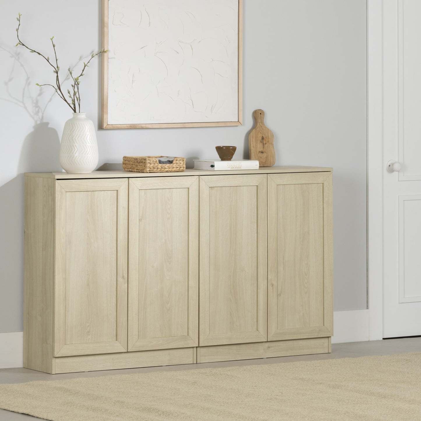 Ensemble de 2 buffets Arum avec étagères en chêne blanchi - Buffet South Shore