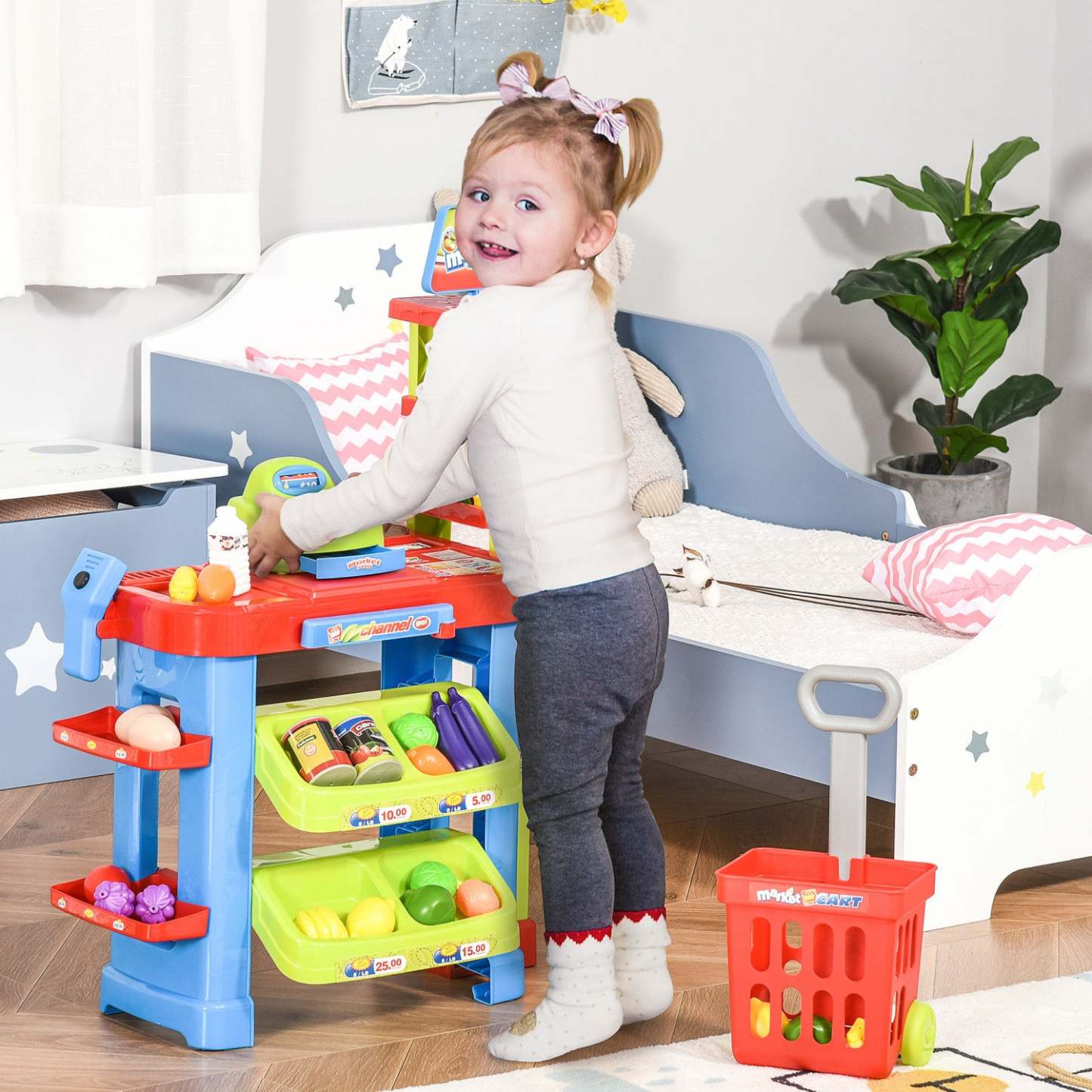 Qaba Set De Jeu Supermarché Épicerie Magasin Jouet Simulation Avec Panier Scanner De Travail Caisse