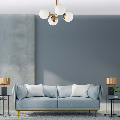 Dainolite Dayana 4 Light Chandelier Aged Brass White Glass Lamp|Lustre Dayana de Dainolite en verre blanc, avec fini laiton vieilli et 4 ampoules