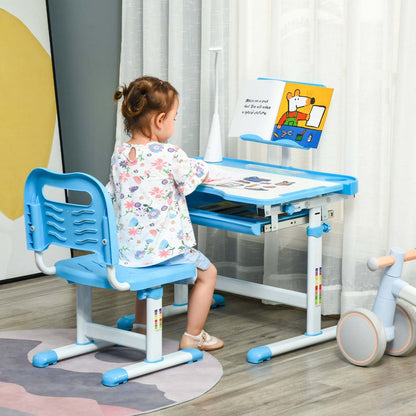 Qaba Ensemble De Bureau Et Chaise Pour Enfants Avec Bureau Inclinable, Lampe A LED, Boite A Stylos