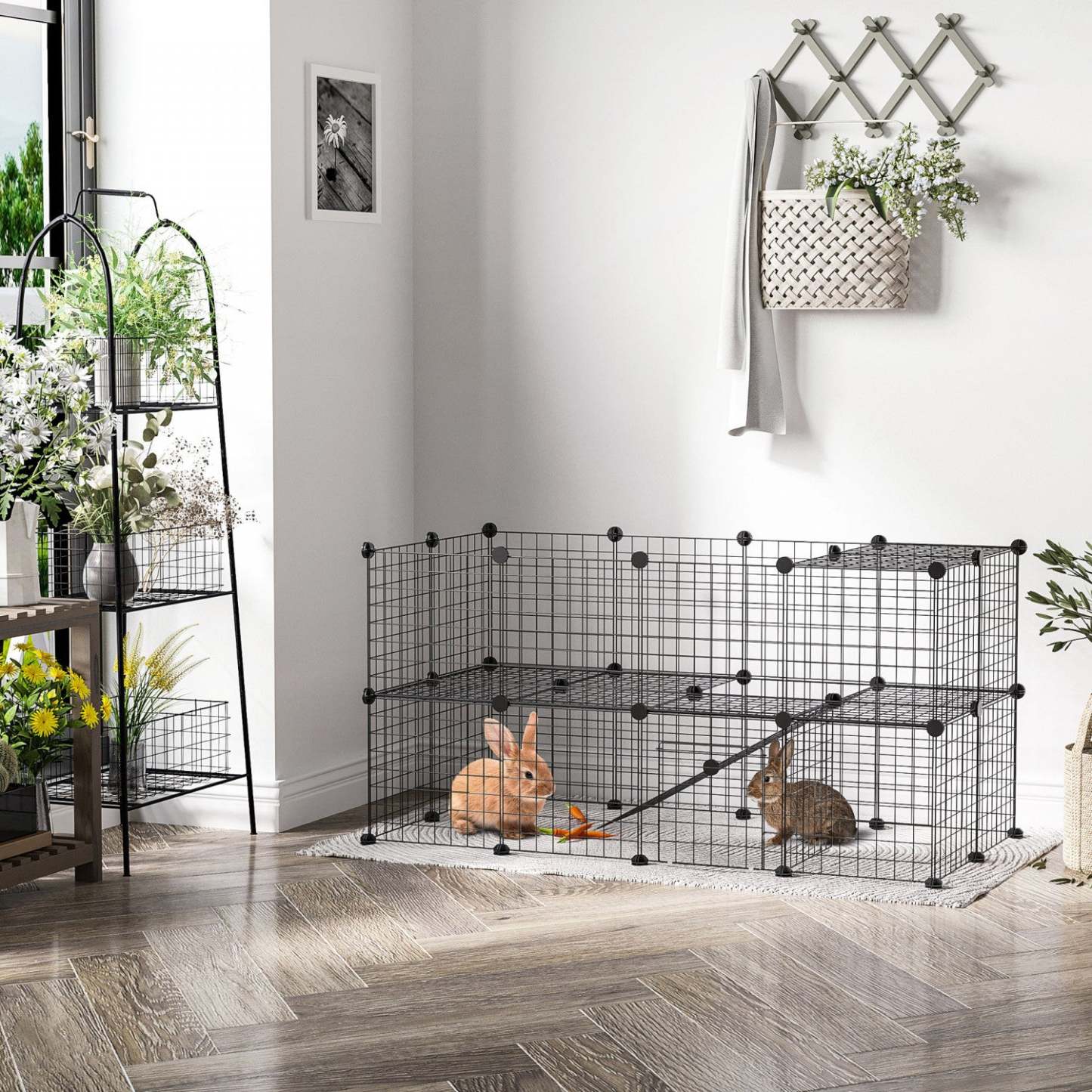 Pawhut 36 Pcs Metal Mesh Pet Playpen Portable DIY Small Animal Cage House Kennel Crate Clôture Avec Ma|Cage Parc Enclos Pour Animaux Domestiques L 146 XL 73 XH 73 Cm Modulable 2 Niveaux 36 Panneaux Bor