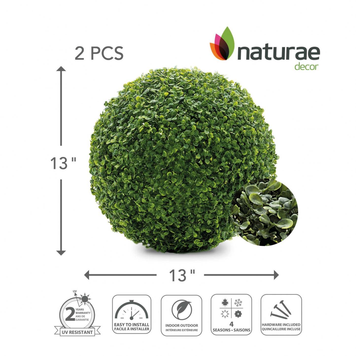 Buis Artificiel 13 Boule de Feuillage 2 Pièces | Boule de feuillage buis artificiel 13 po 2 pièces | D10HLD7B