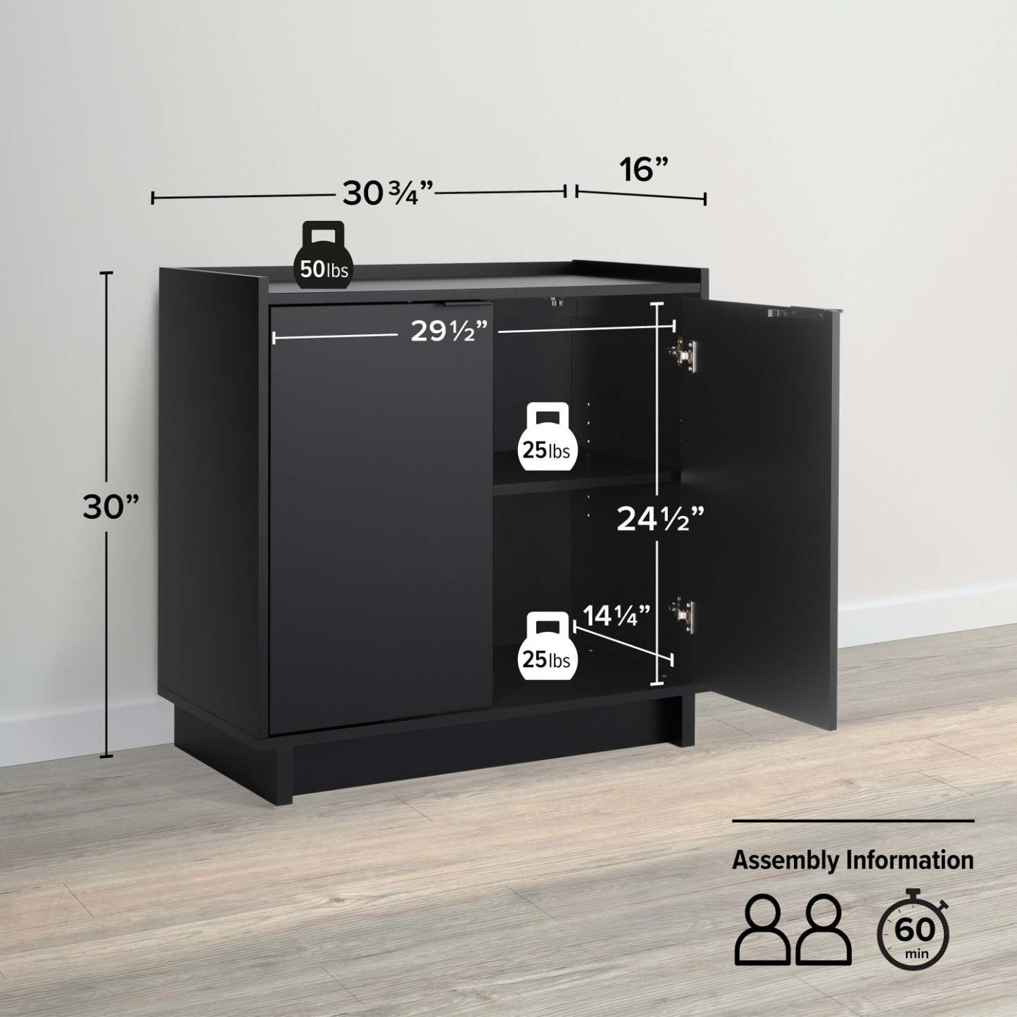 Prepac Simply Modern 2-Door Console Buffet - Noir|Console Simply Modern de Prepac à 2 portes - noire