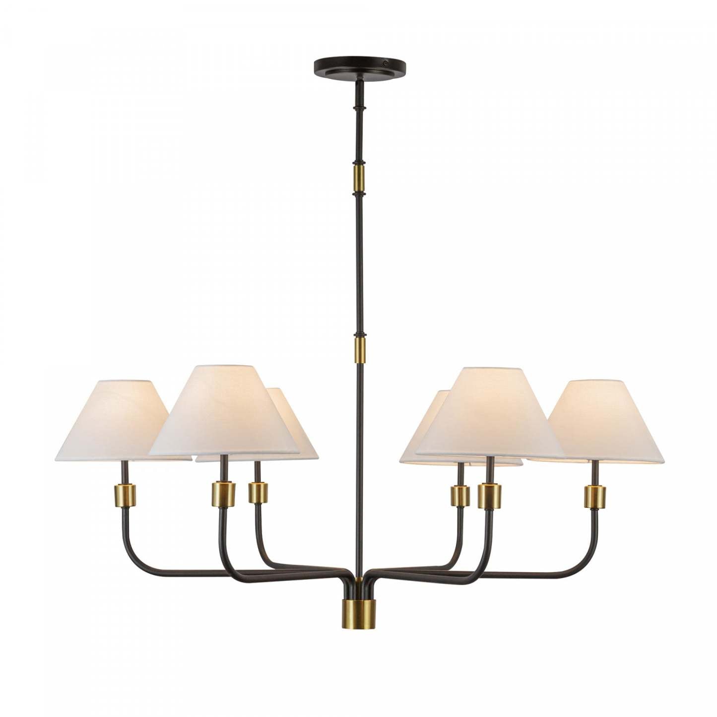 Providence 6 Light Chandelier, Black, Brushed Brass Lamp | Lustre A 6 lampes Providence, Noir, Laiton Brosse