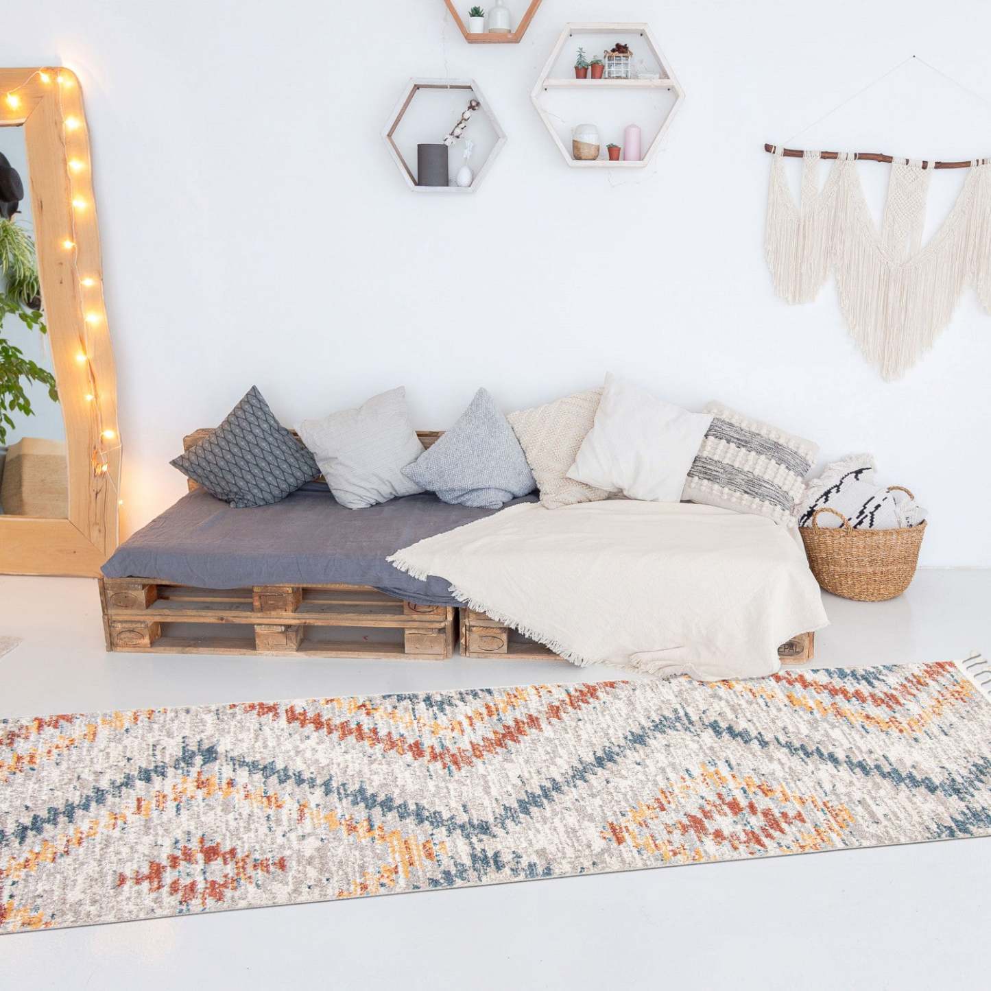 Tapis Vera Sun ivoire/bleu – 2'7 x 8'4| Tapis Vera Sun ivoirebleue - 2 pi 7 po x 8 pi 4 po|D86FF0LV