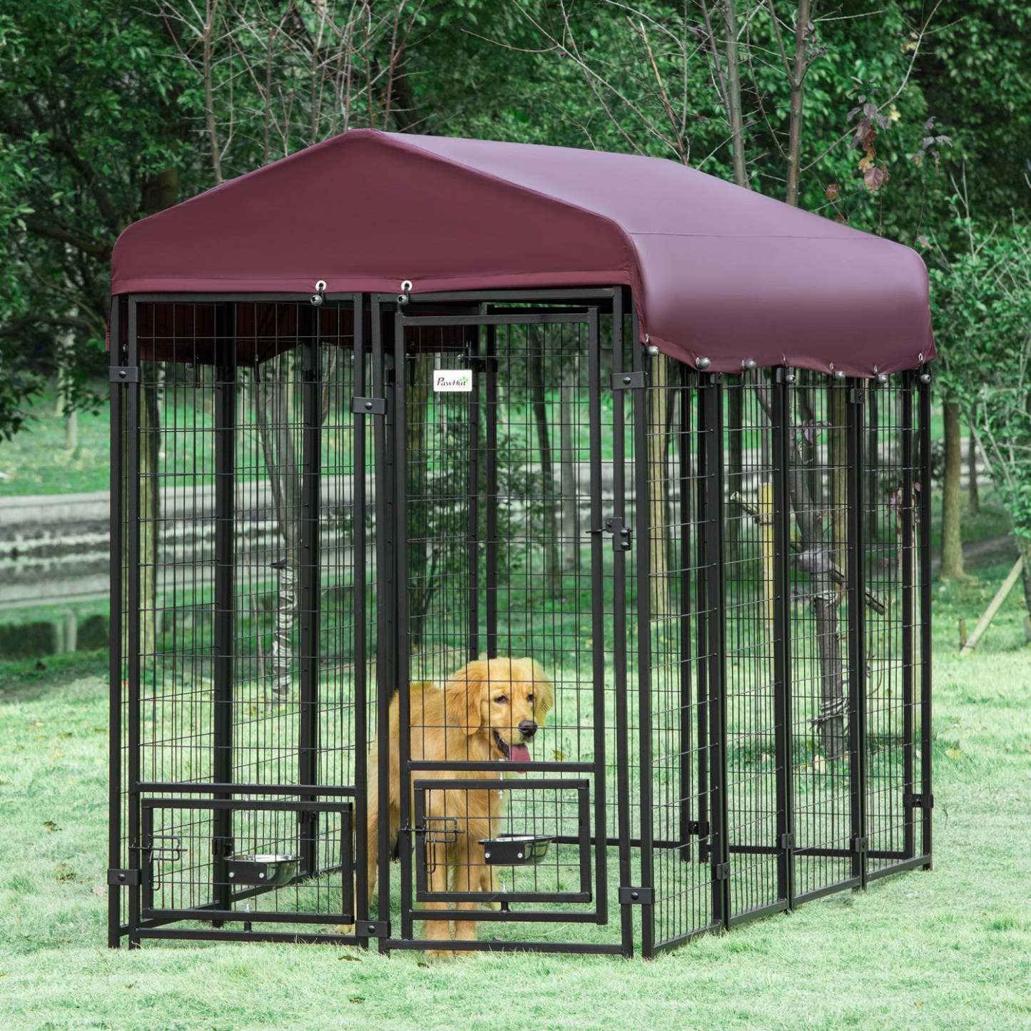 Pawhut Niche D'exterieur Pour Chien, Caisse Verrouillable Pour Parc Pour Animaux De Compagnie, Clôture En Acier Soudé, Avec Résistance À L'Eau Et Aux Uv