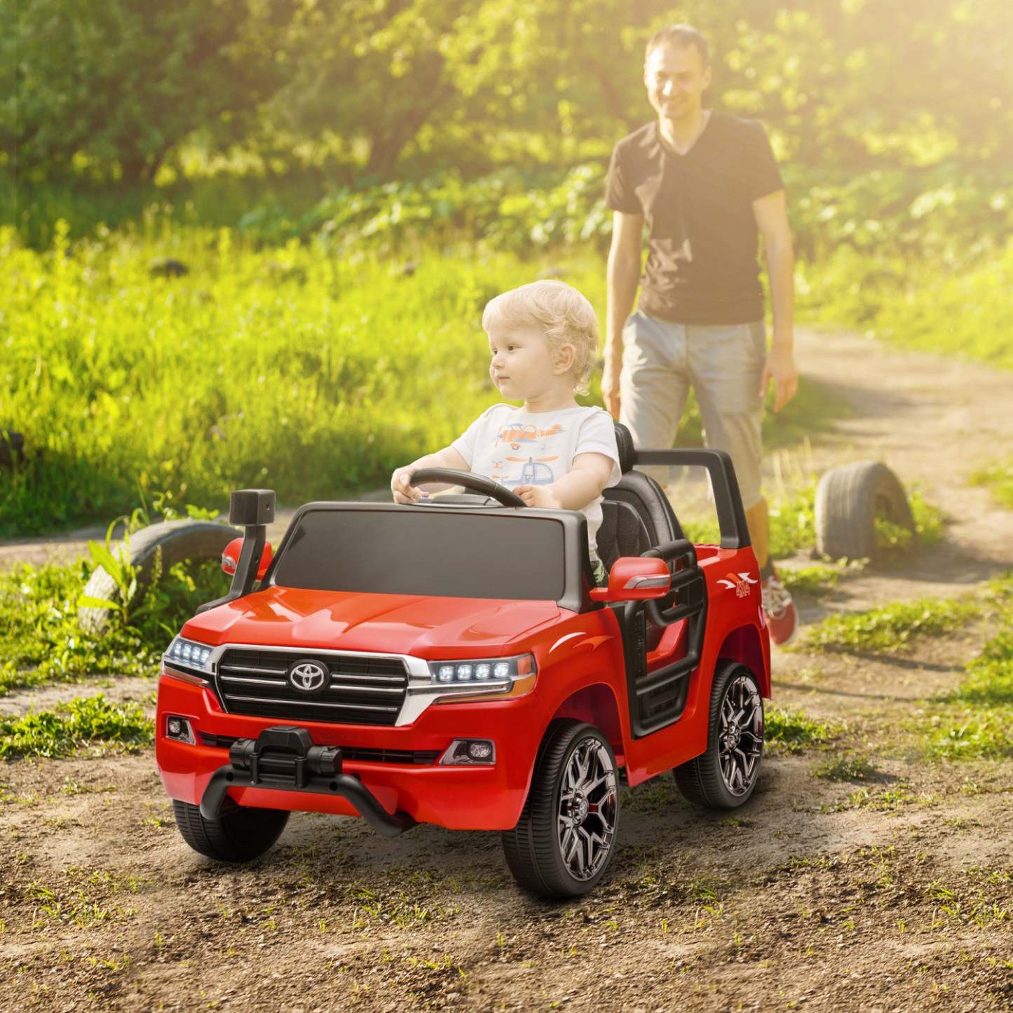 Qaba Voiture Électrique 12 V Pour Enfants, Voiture Pour Enfants Sous Licence Toyota Land Cruiser Avec Parent Re