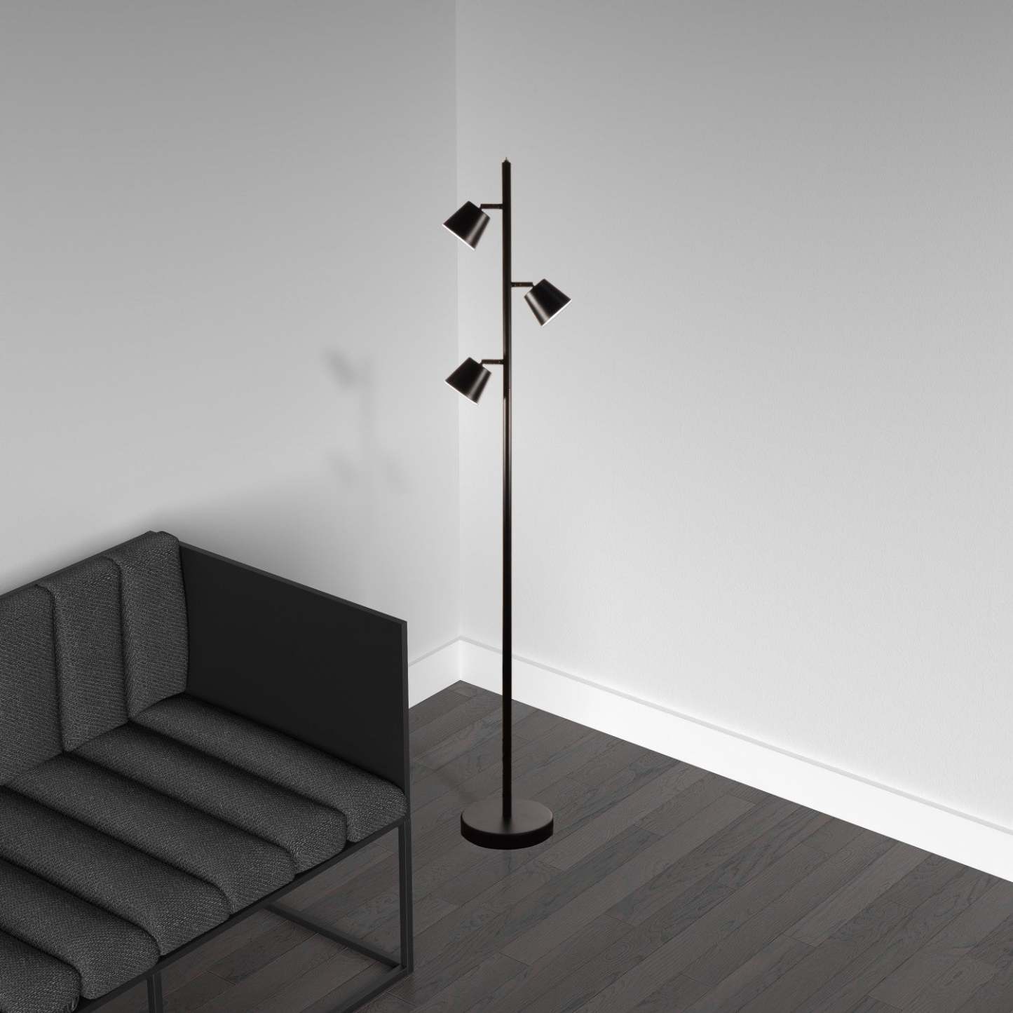 Dainolite Modern 3 Light LED Lampadaire Matte Black Finish|Lampe à pied Modern de Dainolite avec fini noir mat et 3 ampoules à DEL