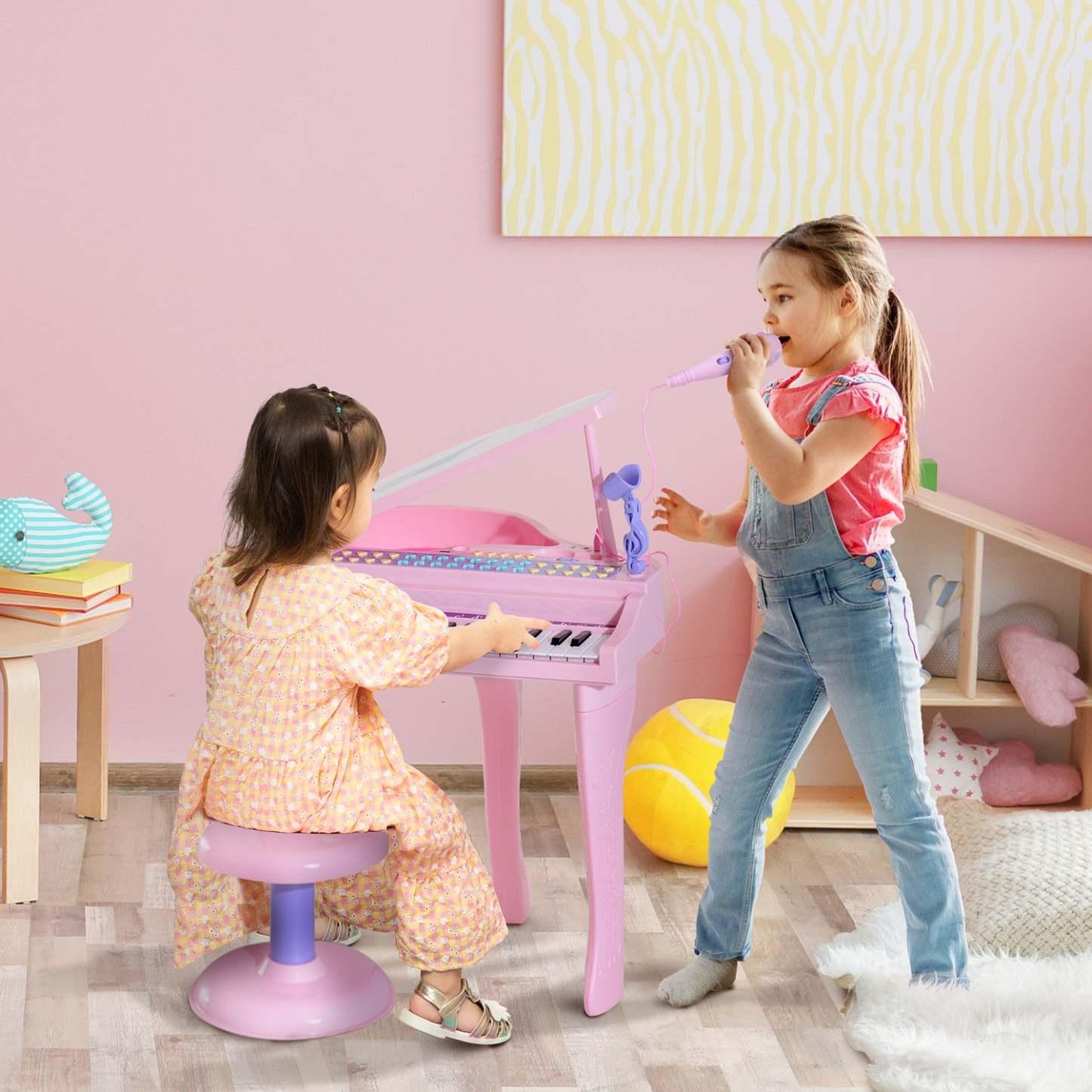 Qaba Mini Piano Musical Électronique 37 Touches Clavier Multifonction Jouet Enfants Avec Microphone Stool