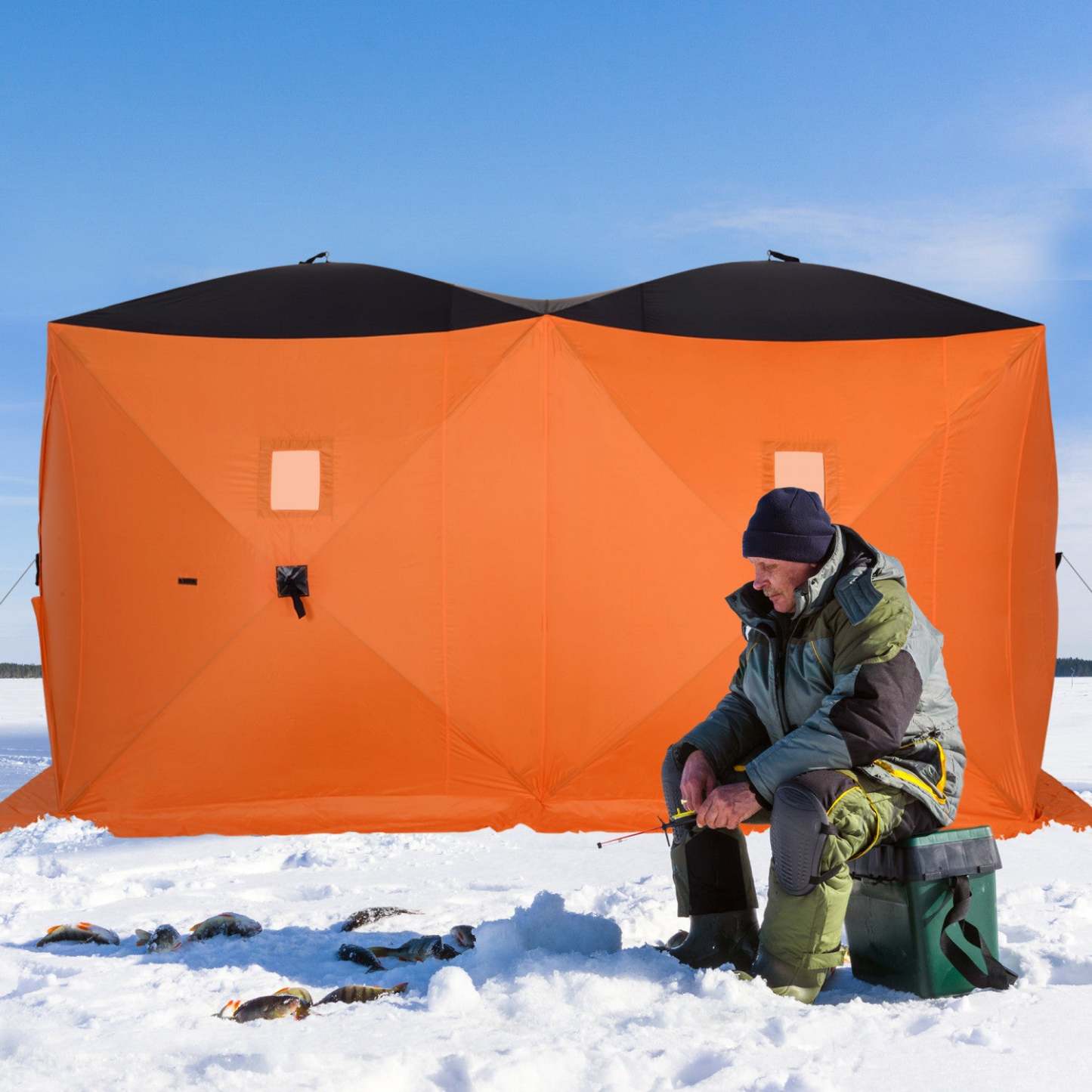 Outsunny Tente de pêche sur glace pour 8 personnes, tente de pêche sur glace portable avec fenêtres de ventilation et|Outsunny 8-person Pop-up Ice Fishing Shelter, Tente de pêche sur glace portable avec fenêtres de ventilation et