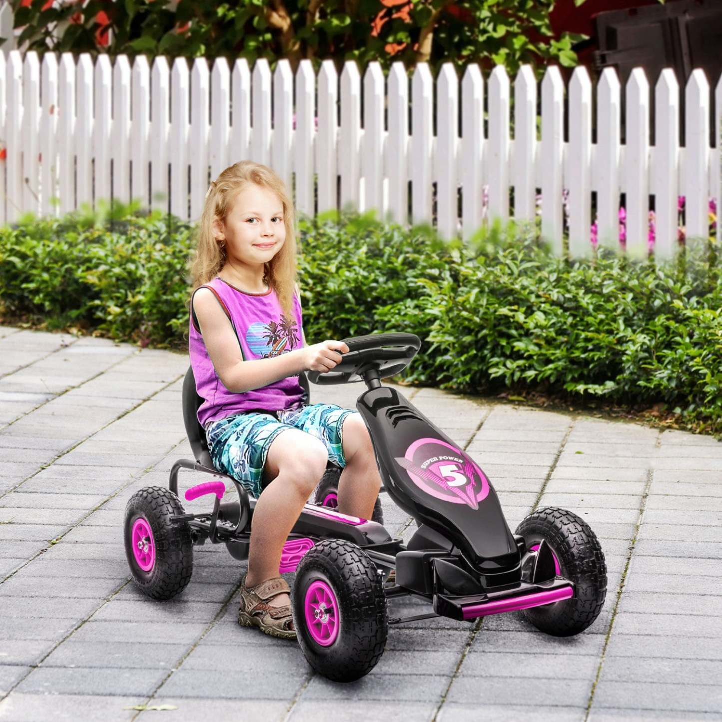 Aosom Kart à Pédales Pour Enfants, Jouets À Monter Avec Siège Ergonomique Réglable, Roues En Caoutchouc