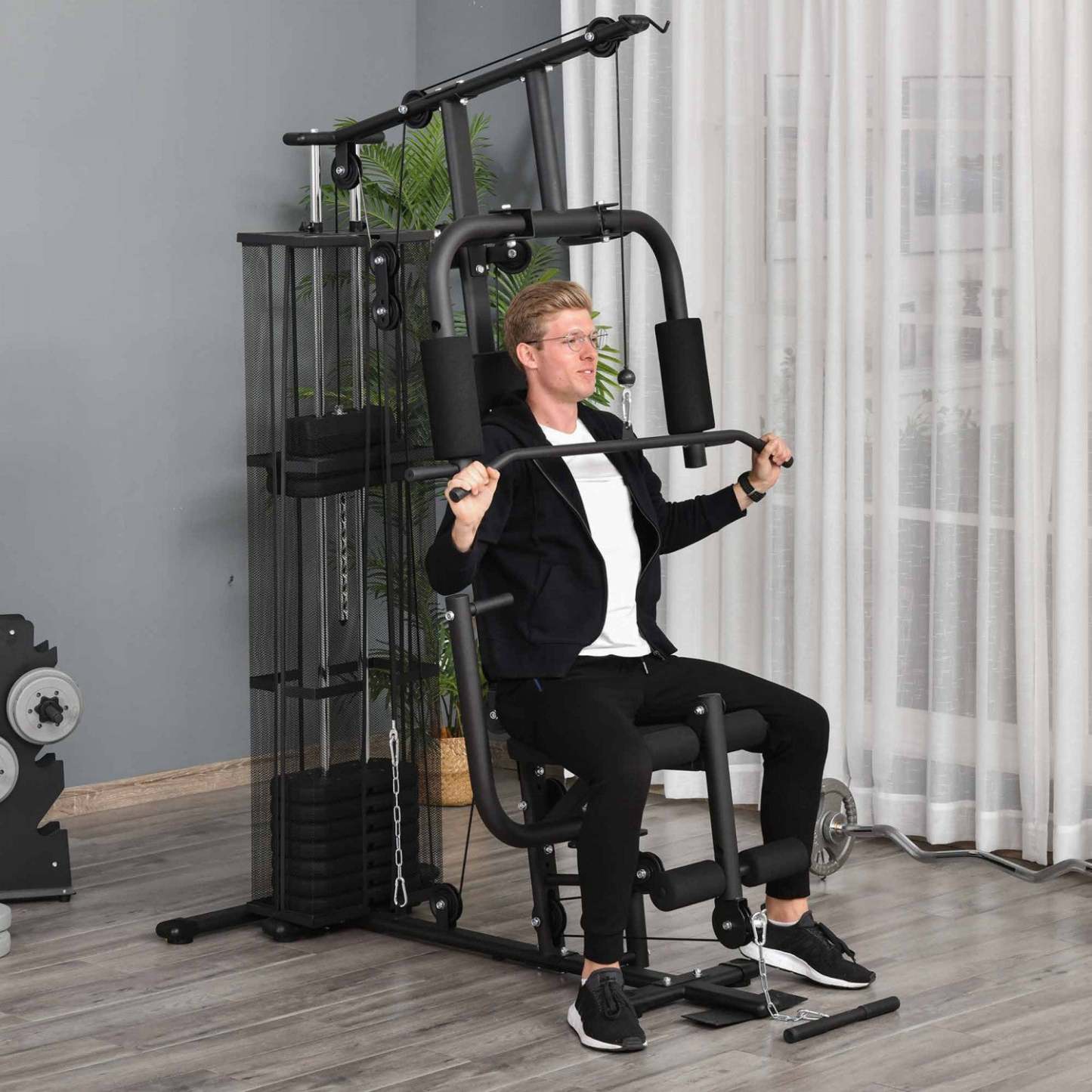 Soozier Station De Musculation, Équipement de Gym Multifonction Avec Pile de Poids de 100lbs Pour Tirage Latéral|Soozier Station De Musculation Entrainement Complet Système Musculation Exercice Station d'Entraînement