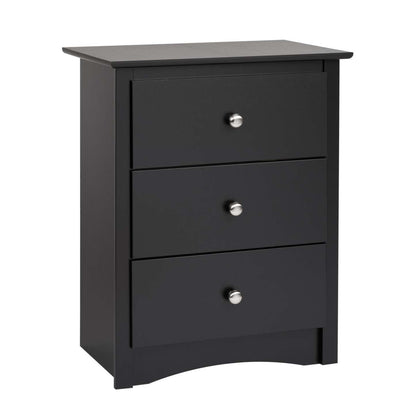 Jade 3-Drawer Tall Nightstand - Black|Table de nuit haute Jade à 3 tiroirs - noire