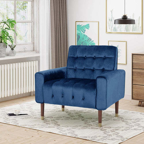 Henley Fauteuil d'appoint moderne avec dossier capitonné, revêtement en polyester, fauteuil d'appoint bleu | Henley Fauteuil D'appoint Moderne Avec Dossier Capitonne, Revetement En Polyester, Bleu