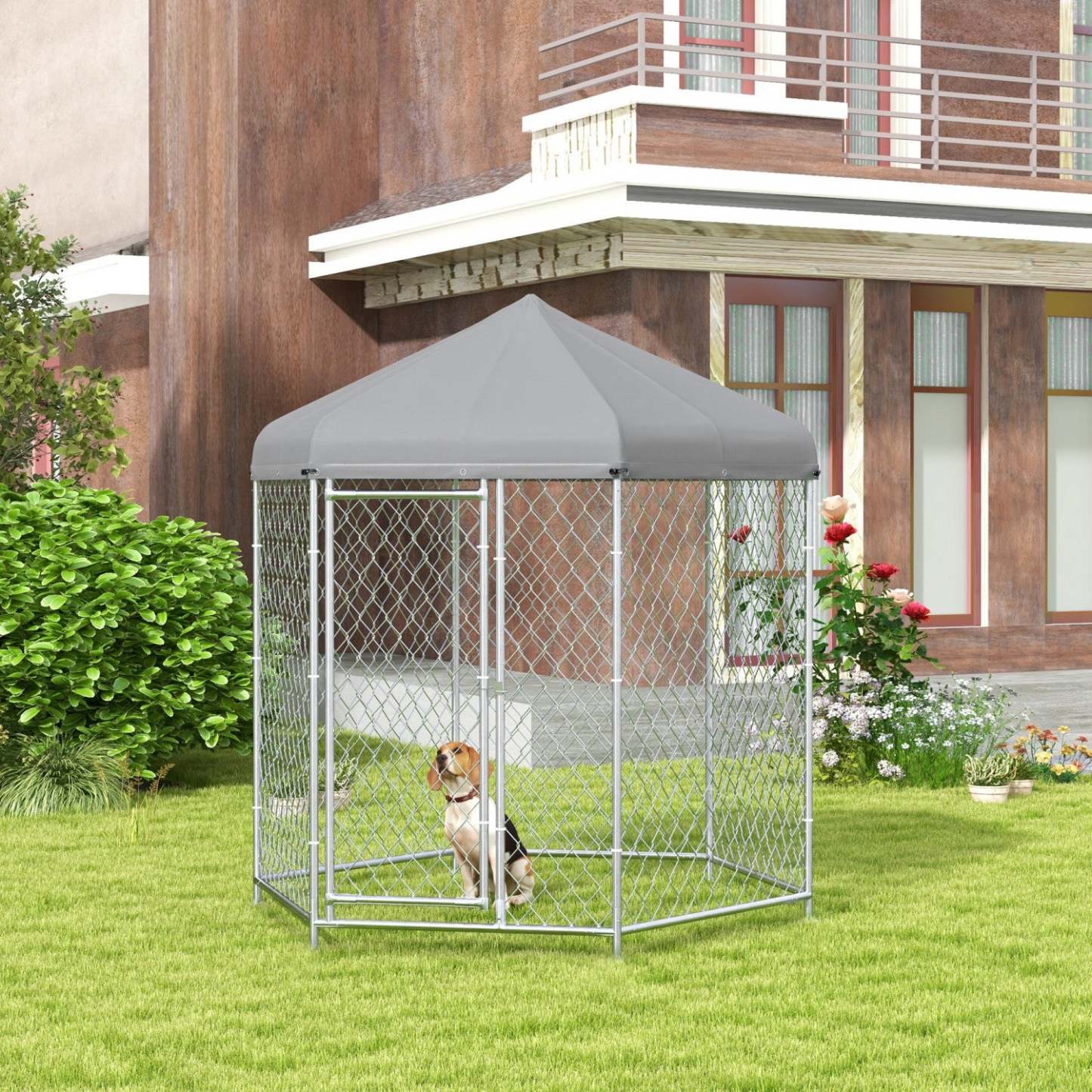 Pawhut Niche D'extérieur Pour Chien Avec Housse Impermeable Et Résistante Aux Uv Pour Chiens De Taille Moyenne Et Grande