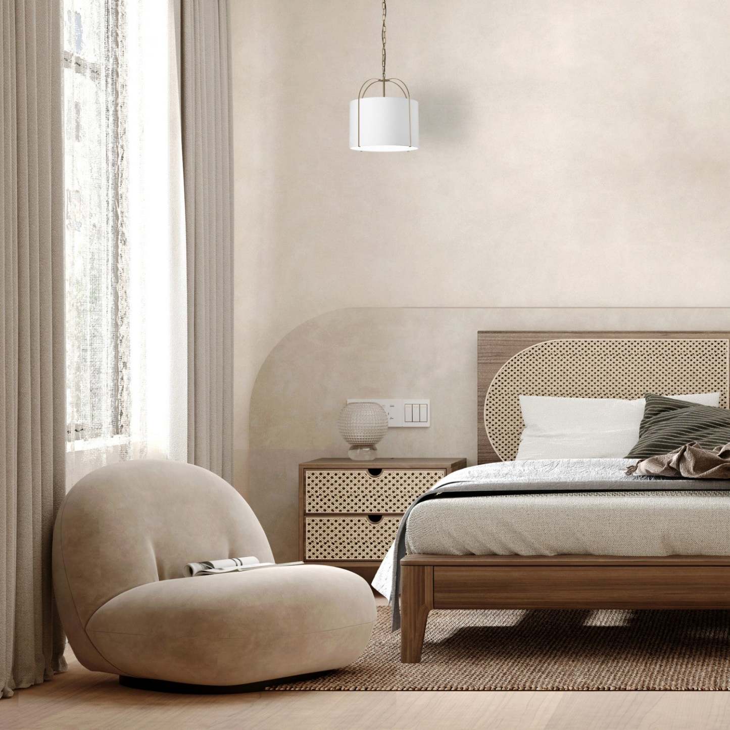 Dainolite Quincy 1 Light Pendant Matte Black White Shade Lamp|Luminaire suspendu Quincy de Dainolite avec abat-jour blanc, fini noir mat et 1 ampoule