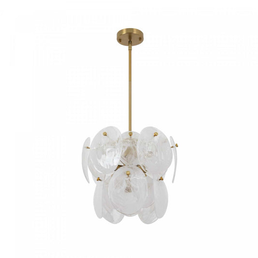 Luminaire suspendu Lily à 4 lumières, laiton brossé avec lampe en verre de style Murano blanc vaporeux | Suspension A 4 lampes Lily, Laiton Brosse Et Verre Genre Murano Blanc Vaporeux