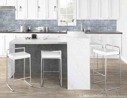 LumiSource Fuji White Faux Leather Contemporary Stackable Barstool - Set of 2|Tabouret bar superposable contemporain Fuji en similicuir blanc - ensemble de 2