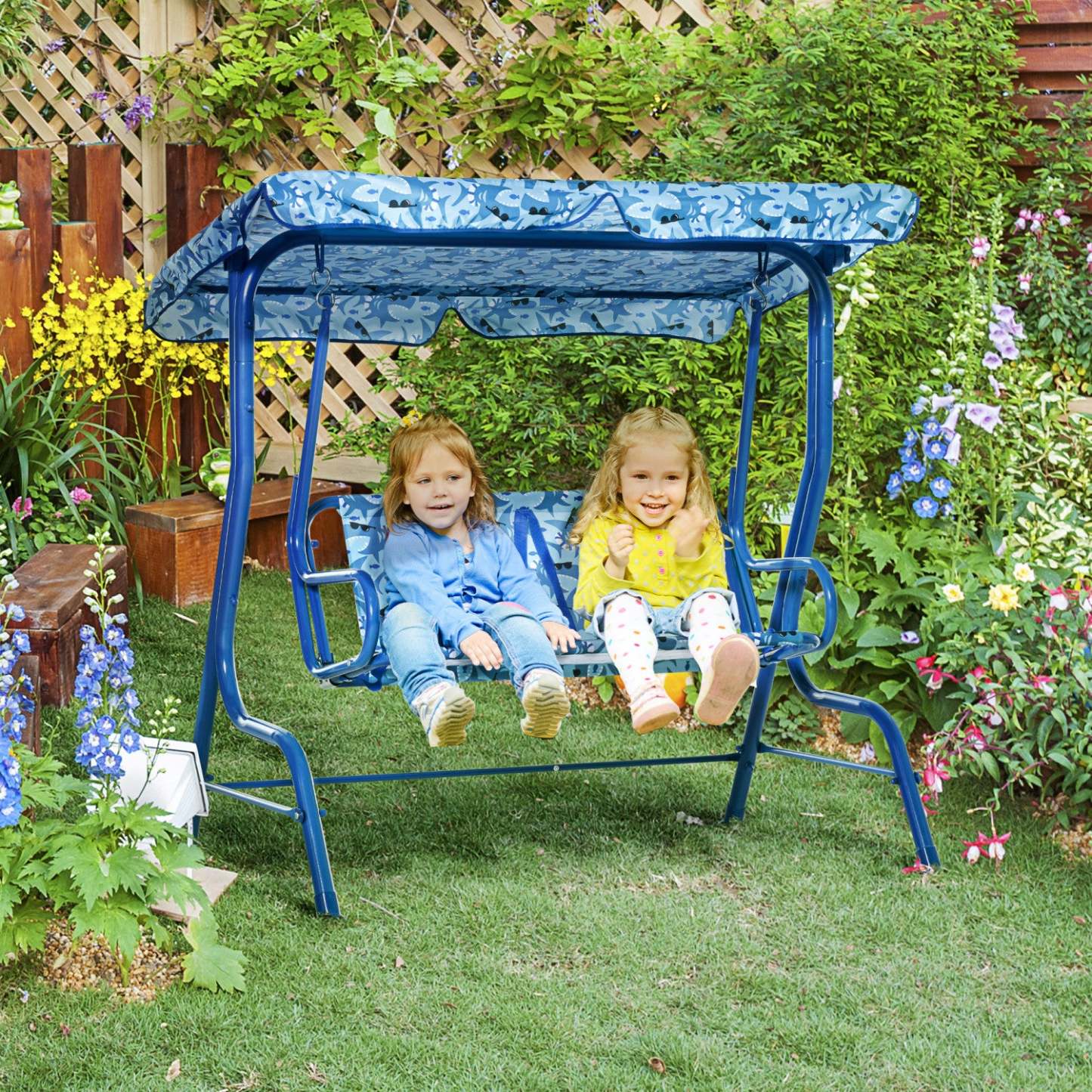 Outsunny Chaise Balancoire 2 Places Pour Enfants, Mobilier de Jardin pour Enfants, Chaise Longue d'Extérieur Pour le Jardin